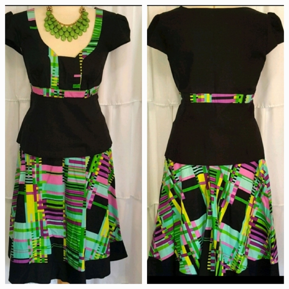 Sangria Color Block Skirt Set